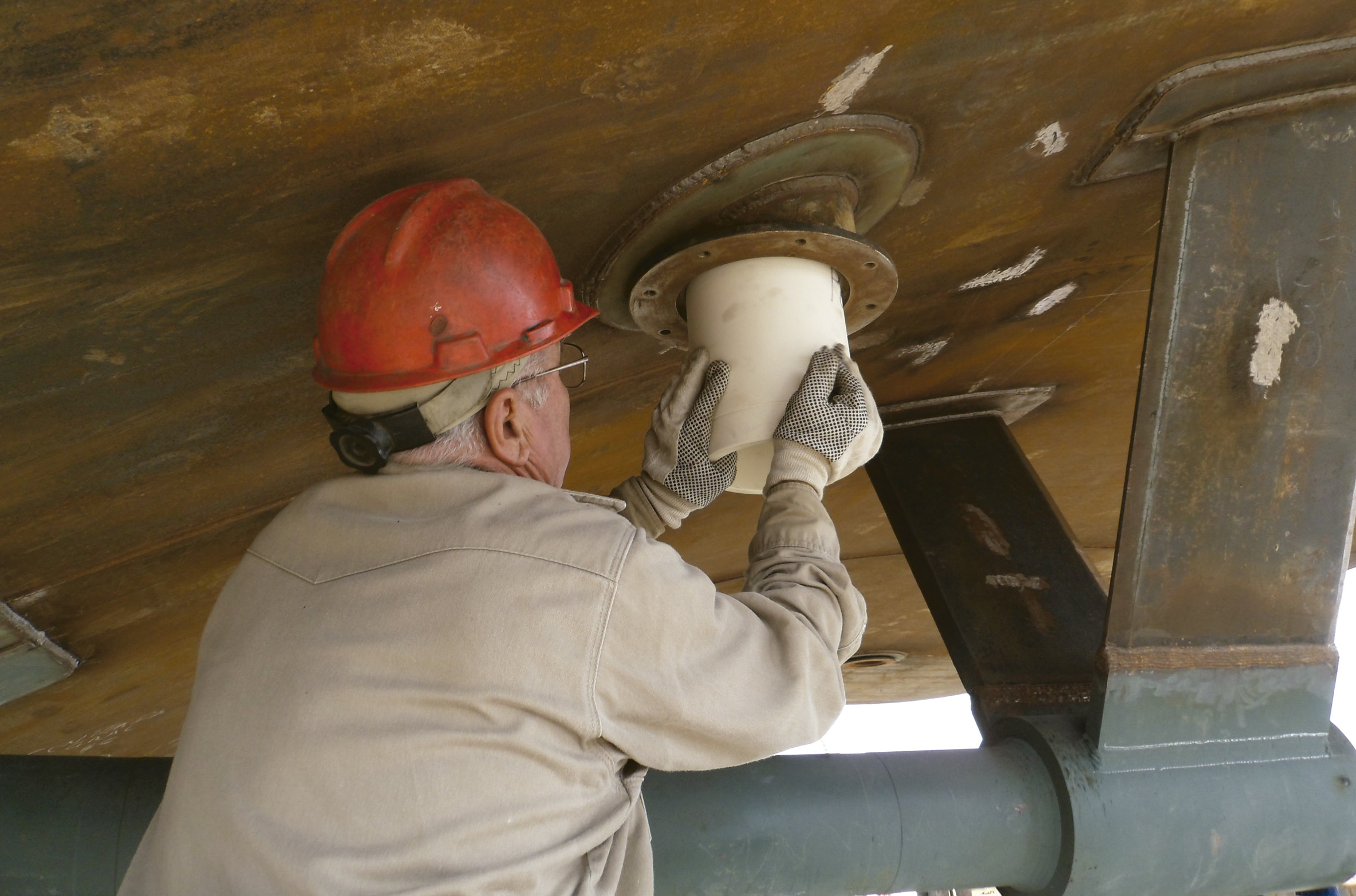 An operator placing a bearing