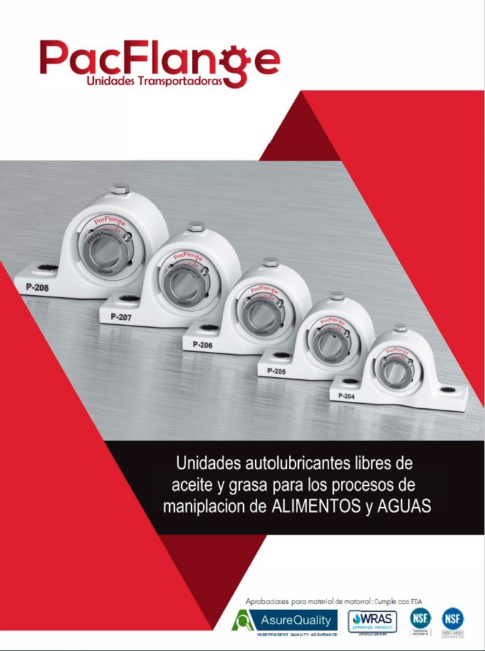 Catalogue with the features of the PacFlange conveyor units in Spanish